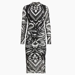 Farm Rio Ikat Ruched Tulle Midi-Dress